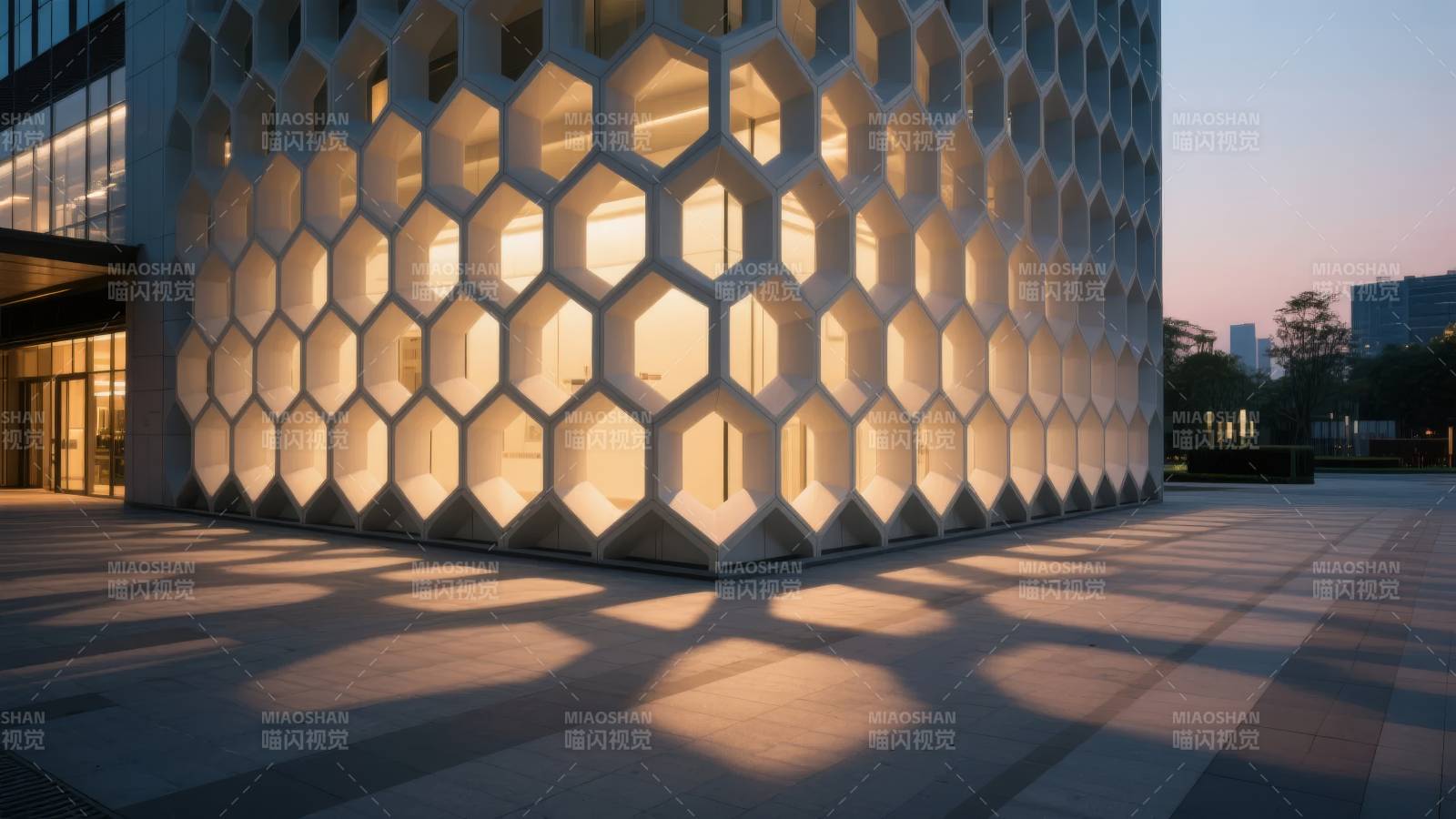 蜂巢建筑夜景图片