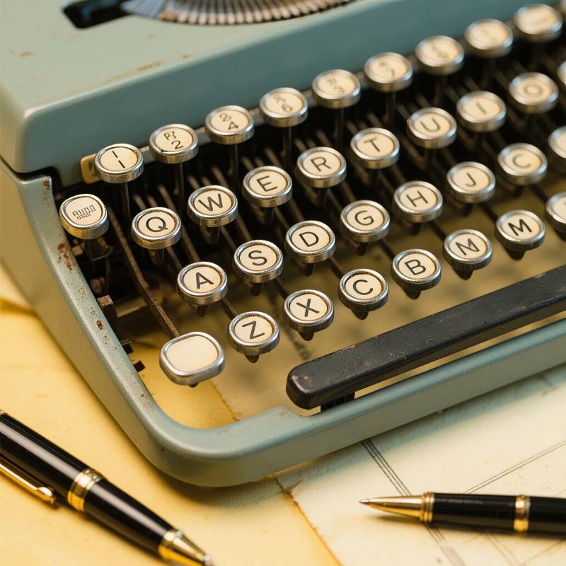 复古打字机与钢笔图片
