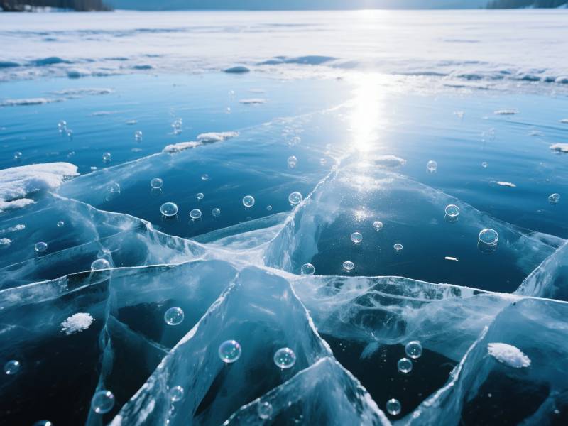 冰湖晶莹气泡图片