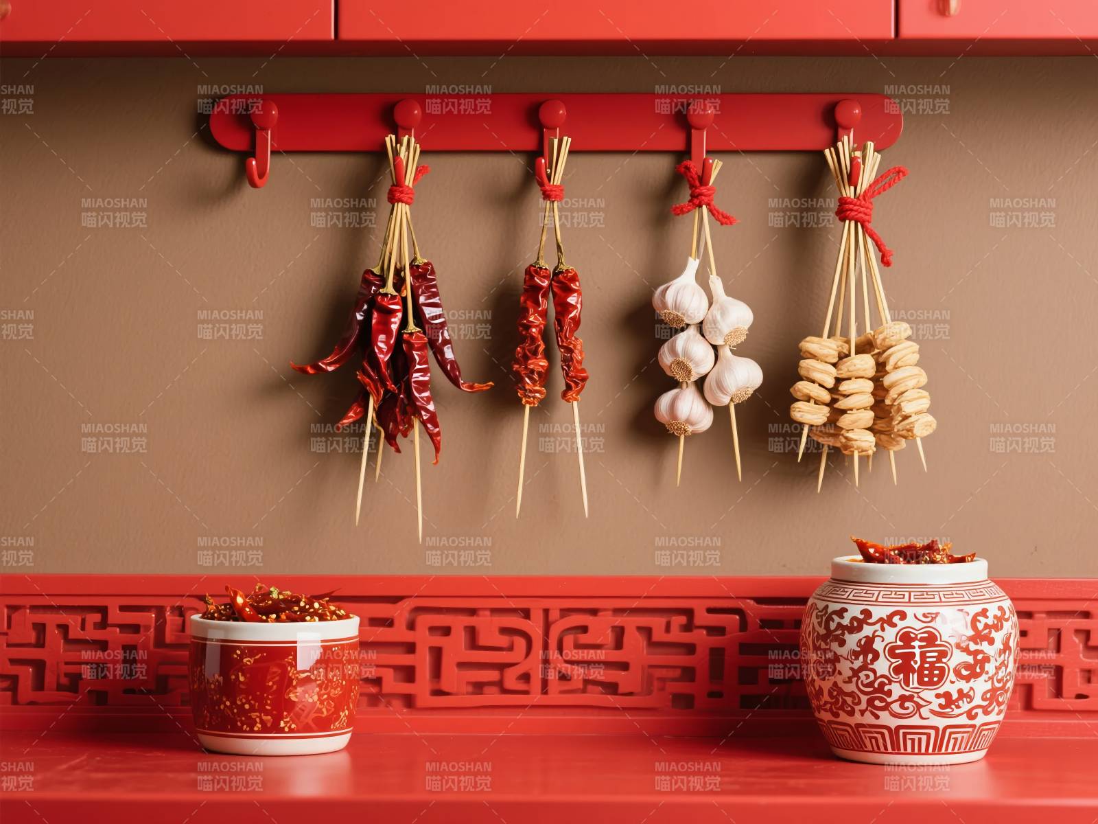 中式厨房调料挂饰图片