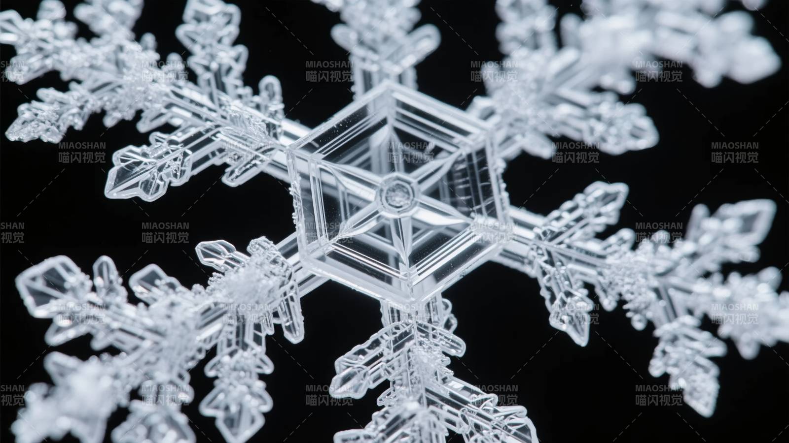 晶莹雪花特写图片