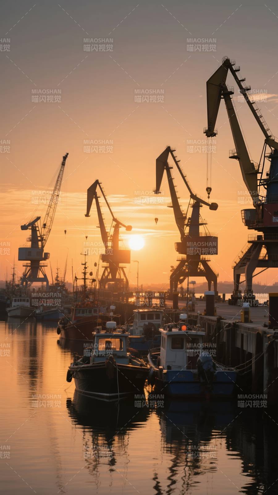 港口日落剪影图片