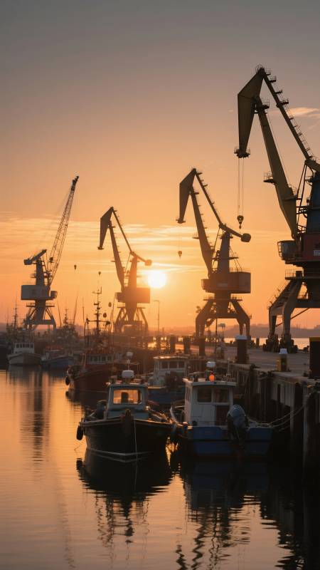 港口日落剪影图片