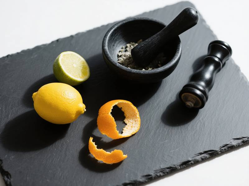 柠檬与香料的静物图片