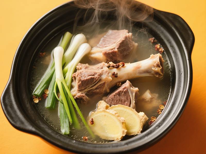 热气腾腾的羊骨汤图片