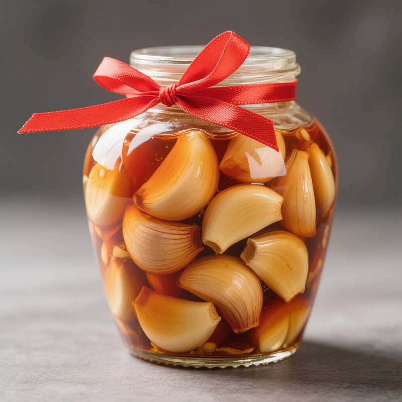 蜜渍大蒜 红绳系瓶图片