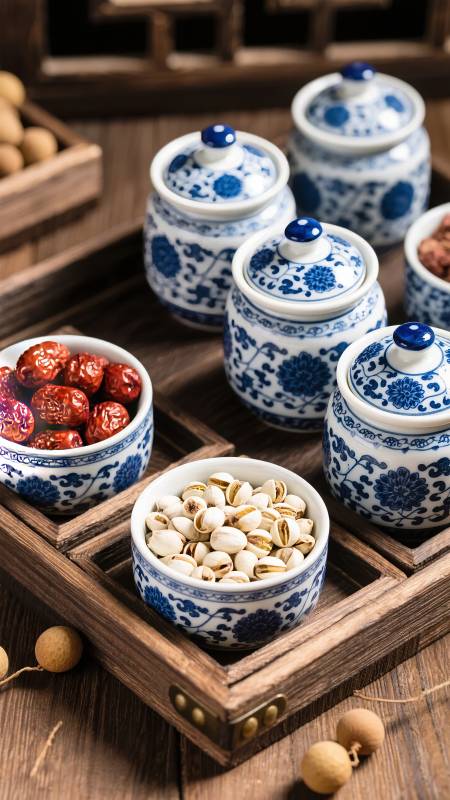 青花瓷盛百果香图片