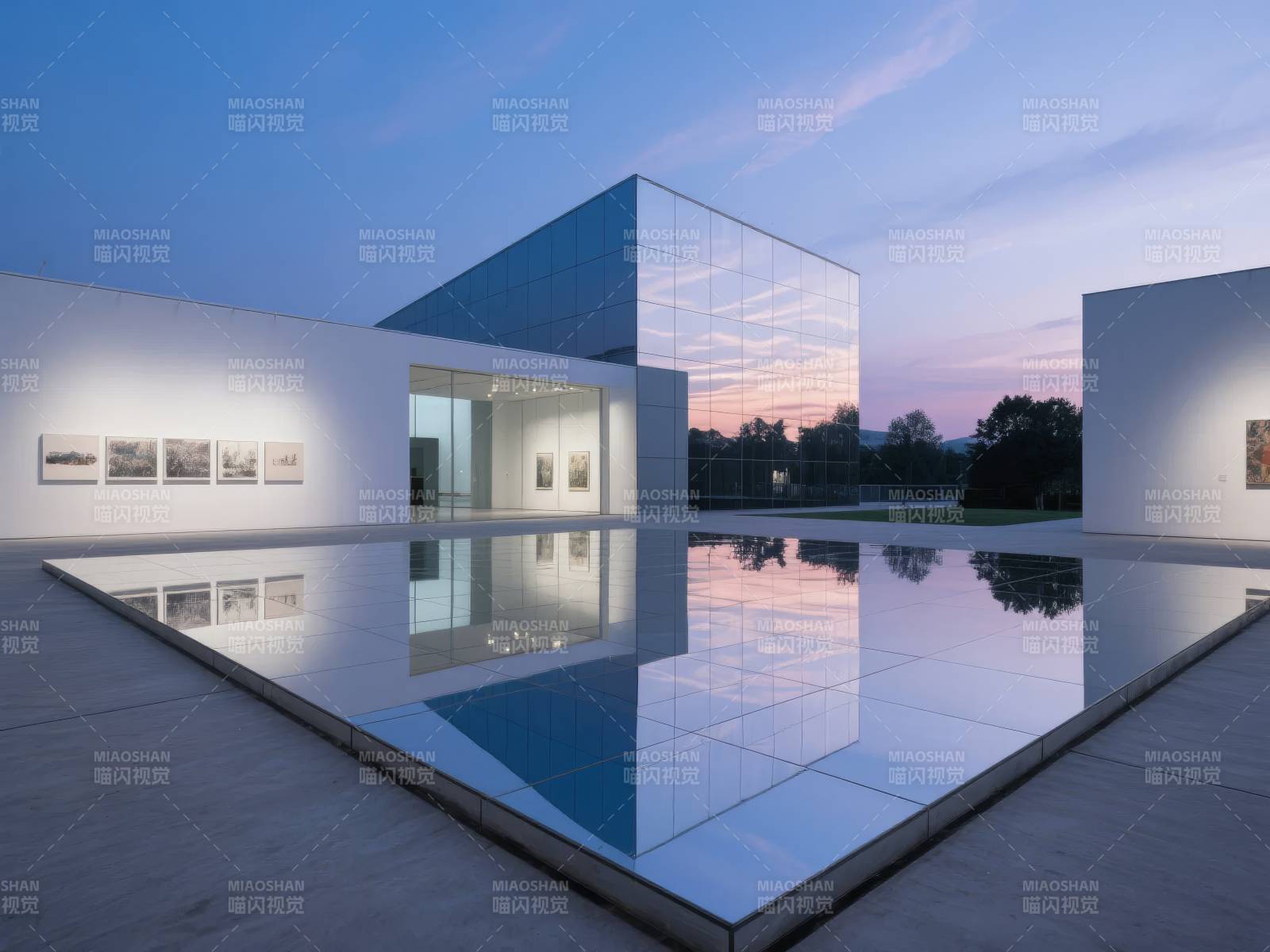 镜池映馆 静谧黄昏图片