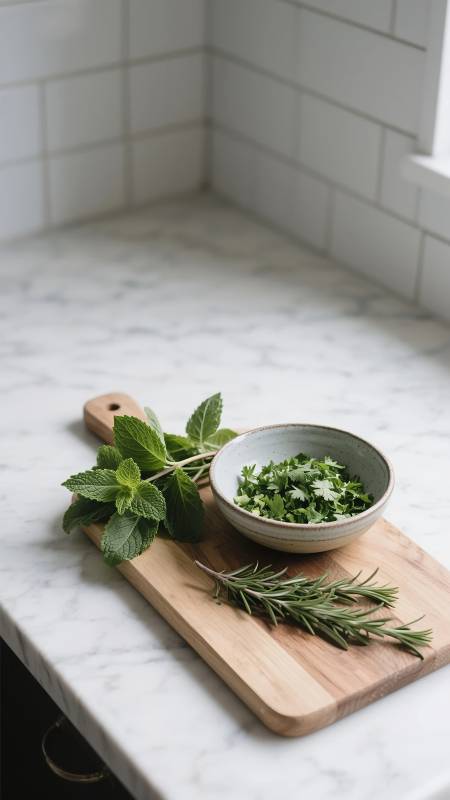 香草与绿叶静物图片