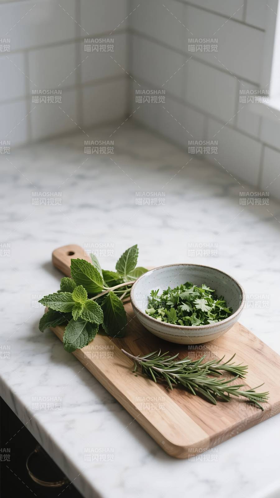 香草与绿叶静物图片