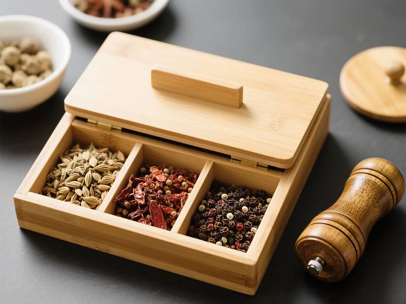 木质香料盒与胡椒磨图片