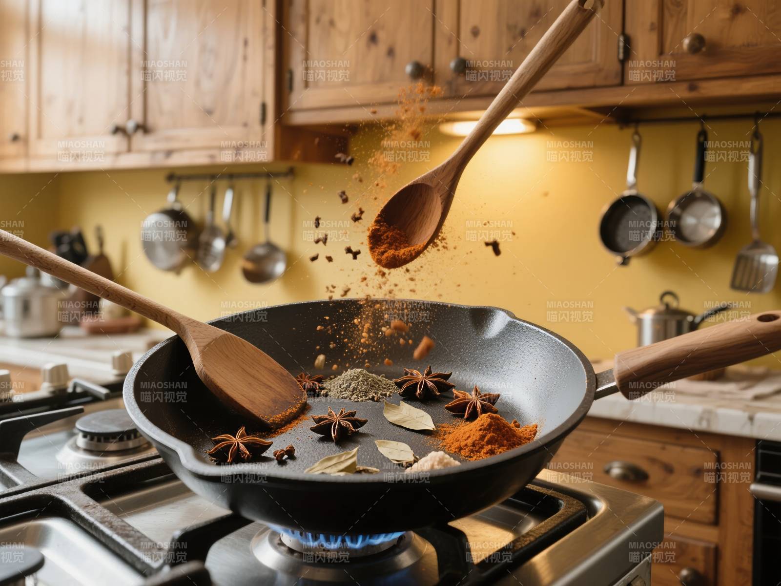 香料翻炒瞬间图片