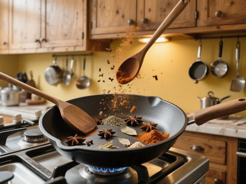 香料翻炒瞬间图片