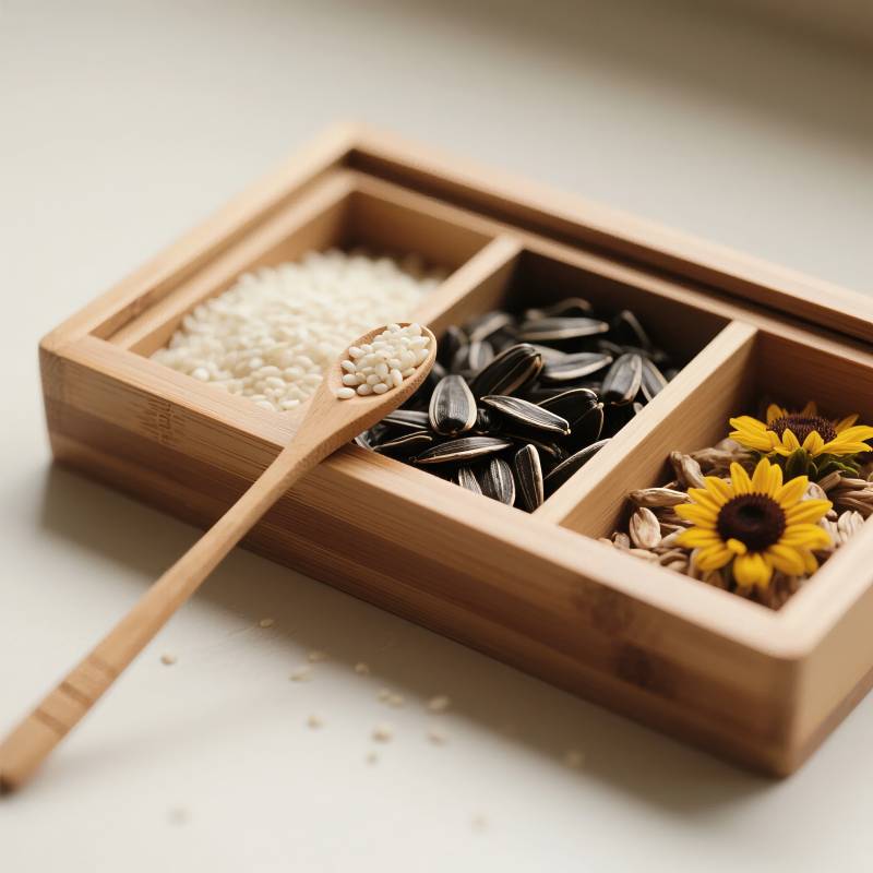 三格木盒盛物图图片