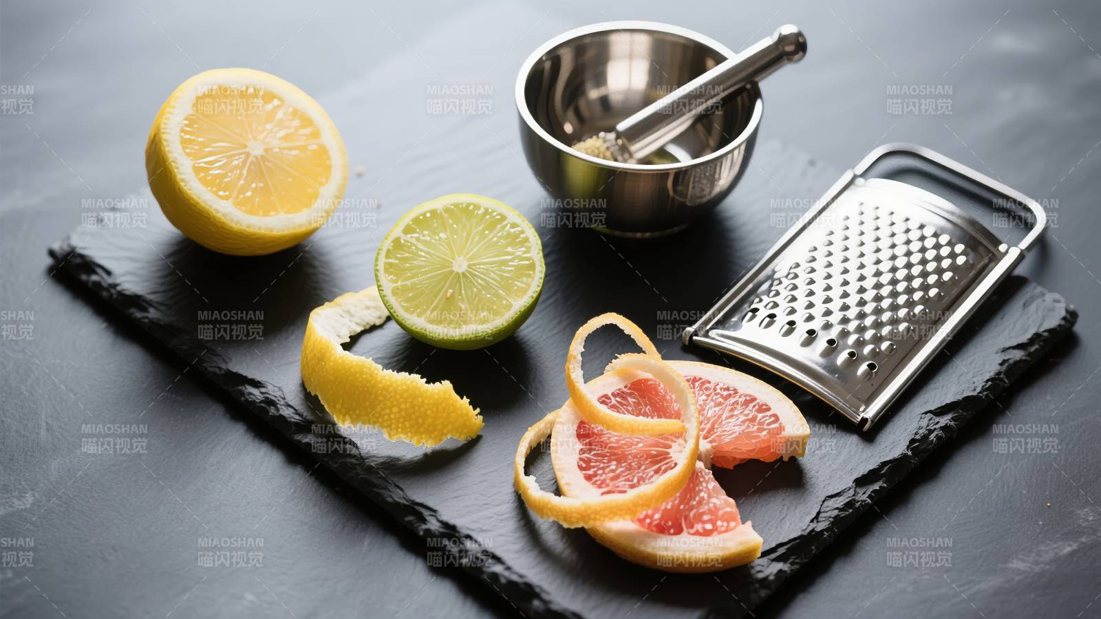 柑橘类水果与工具图片