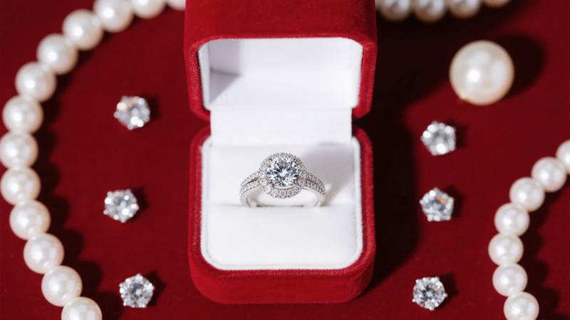 钻戒与珍珠项链图片