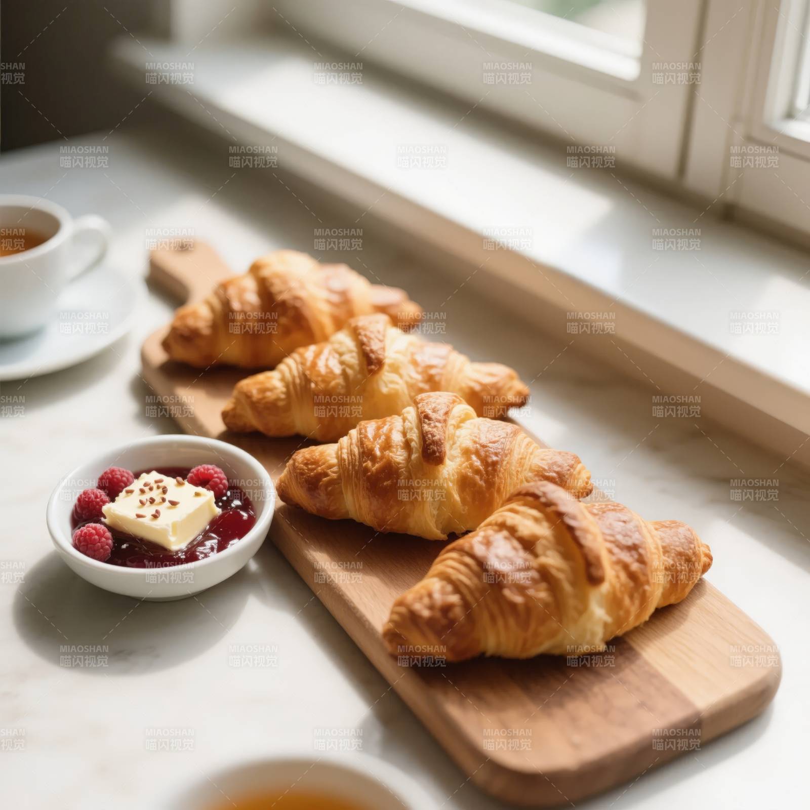 金黄酥脆可颂配果酱图片