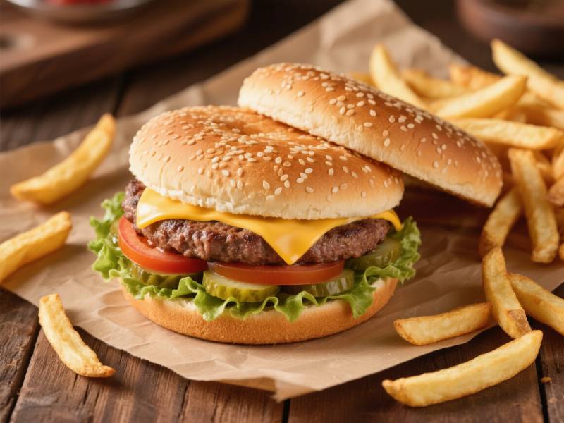 美味汉堡配薯条图片