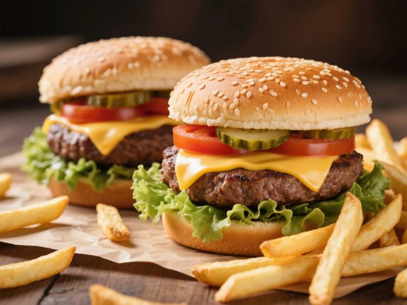 美味汉堡配薯条图片