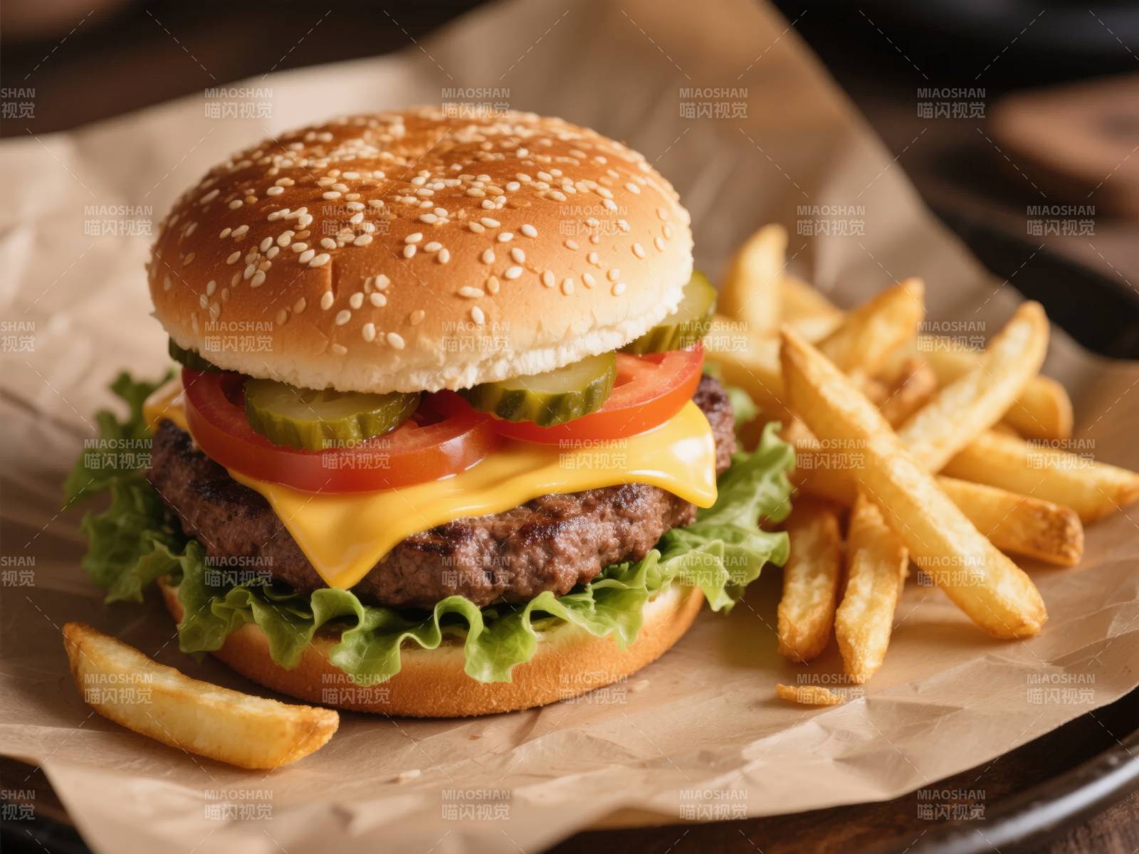 美味汉堡配薯条图片