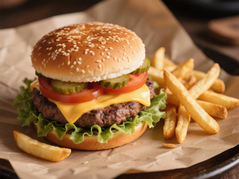 美味汉堡配薯条图片