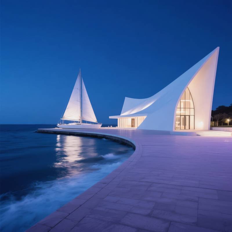 海滨现代建筑夜景图片