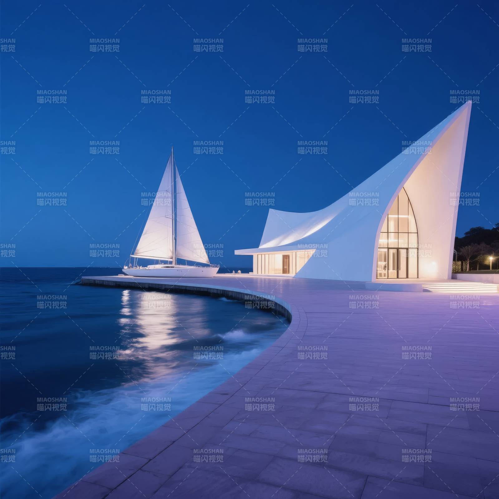 海滨现代建筑夜景图片