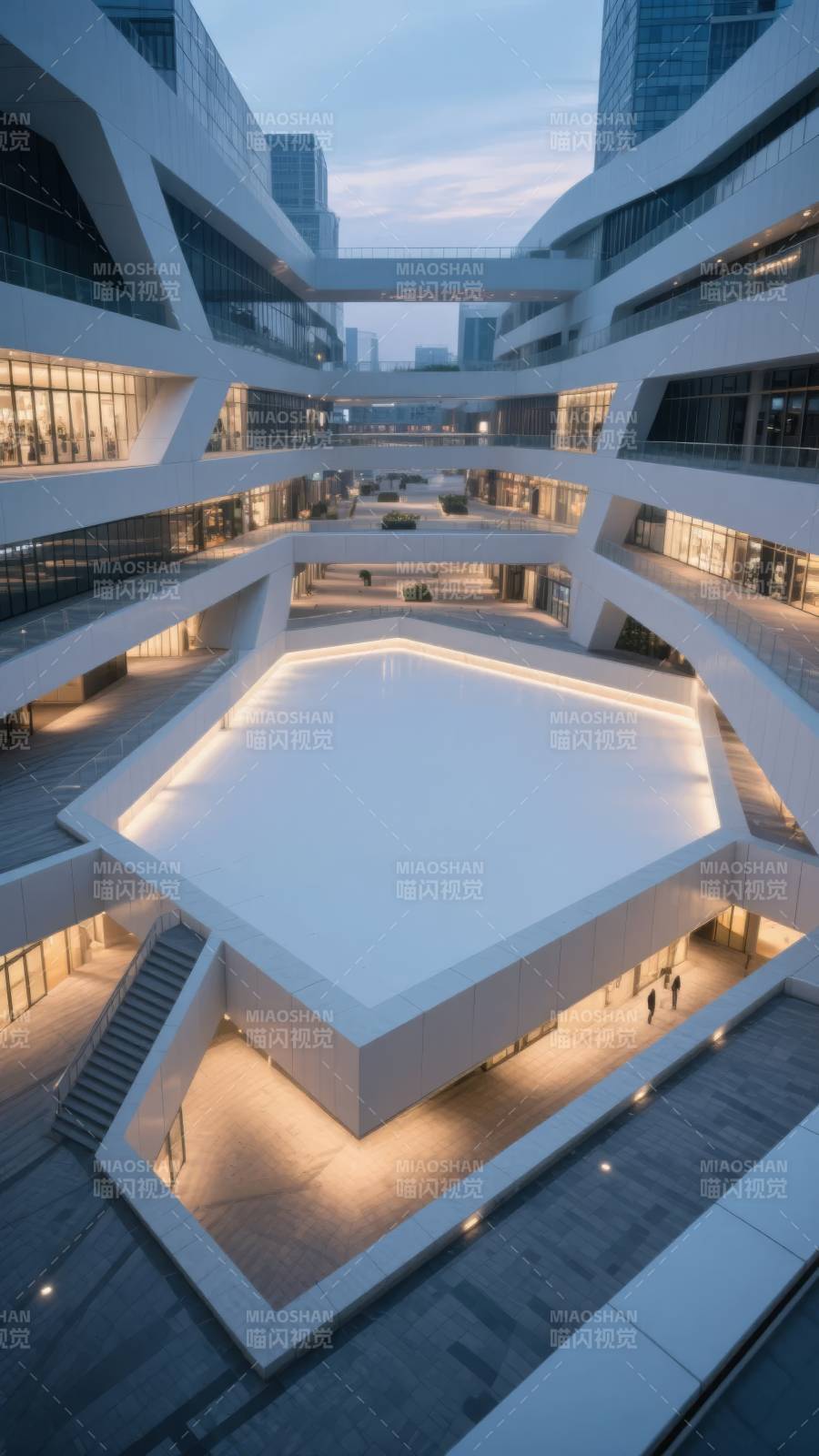 现代建筑庭院夜景图片