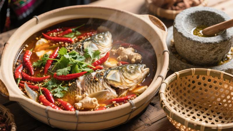 酸辣鱼汤热气腾腾图片