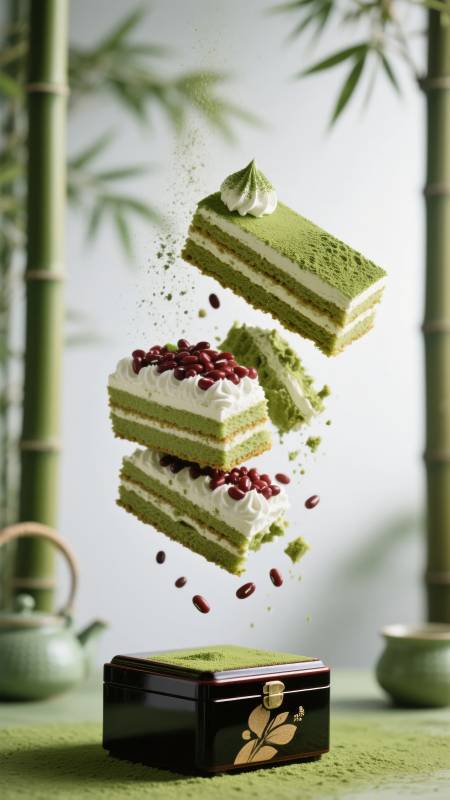 抹茶蛋糕悬浮艺术图片