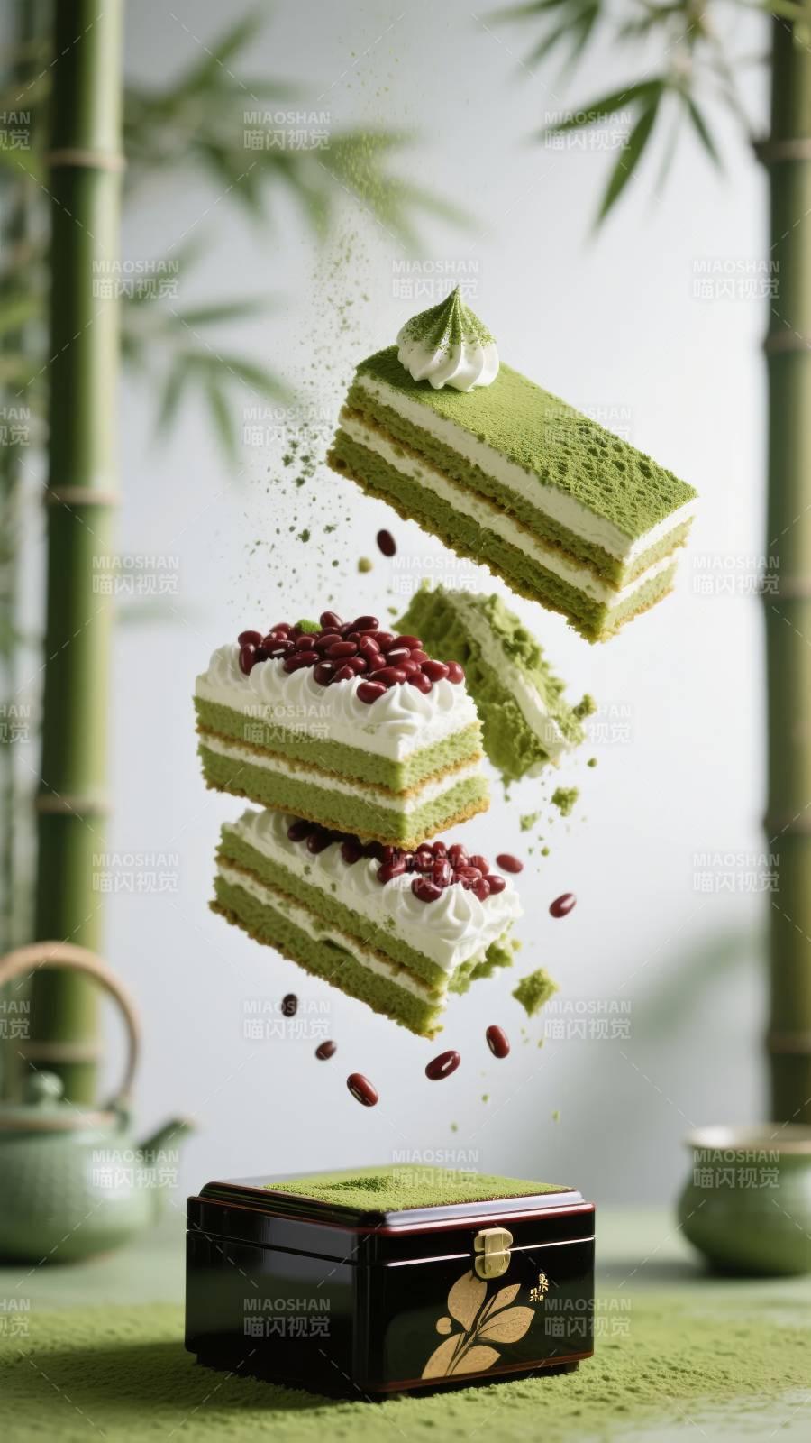 抹茶蛋糕悬浮艺术图片