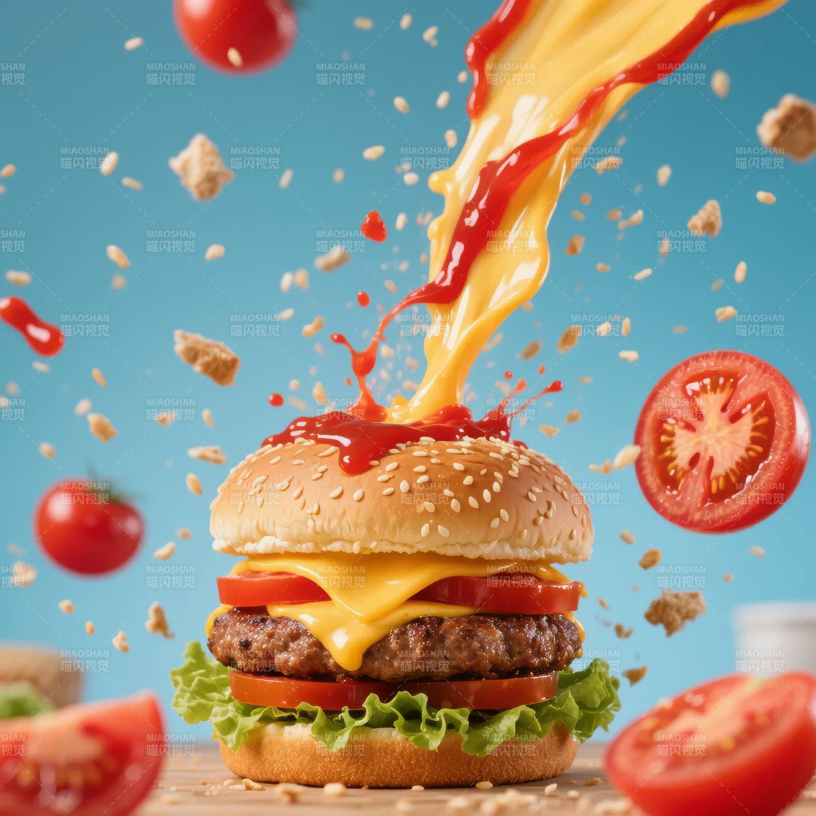汉堡飞溅美味瞬间图片