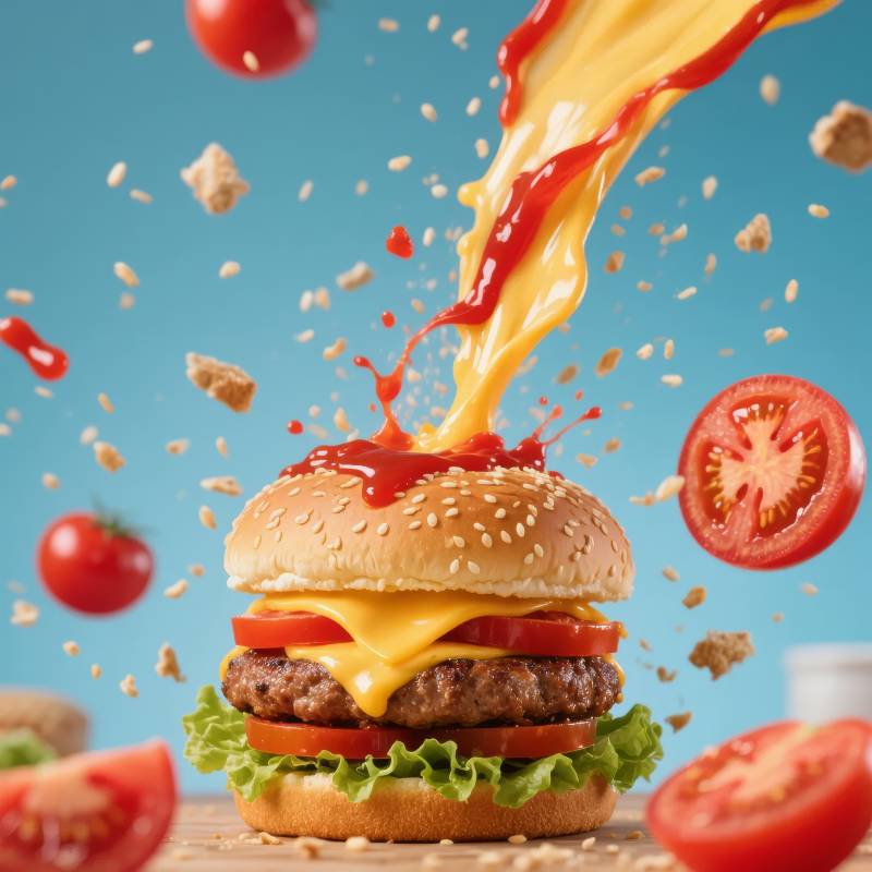 汉堡飞溅美味瞬间图片