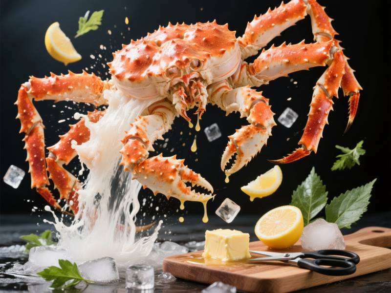 帝王蟹跃出冰水图片