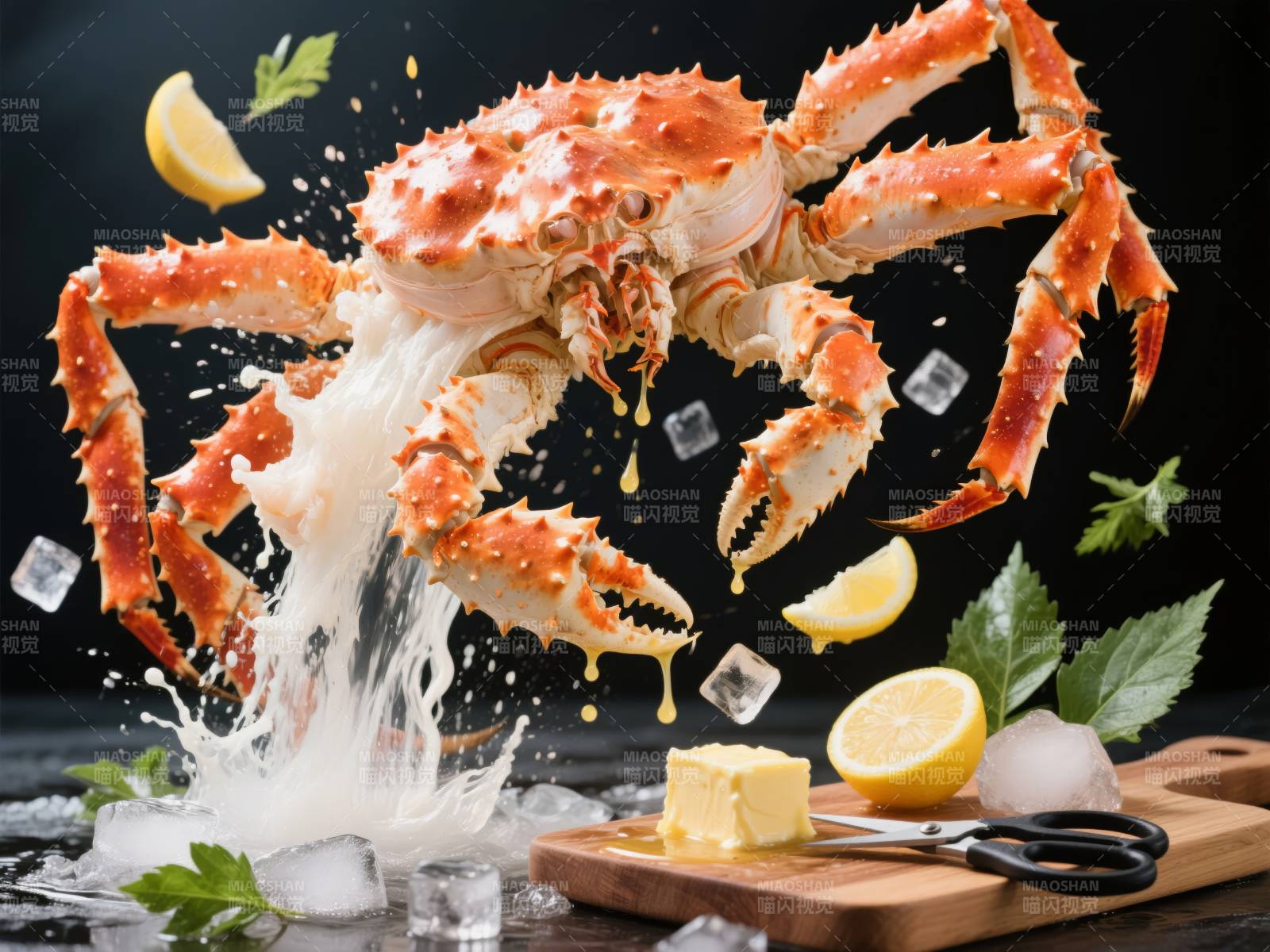 帝王蟹跃出冰水图片