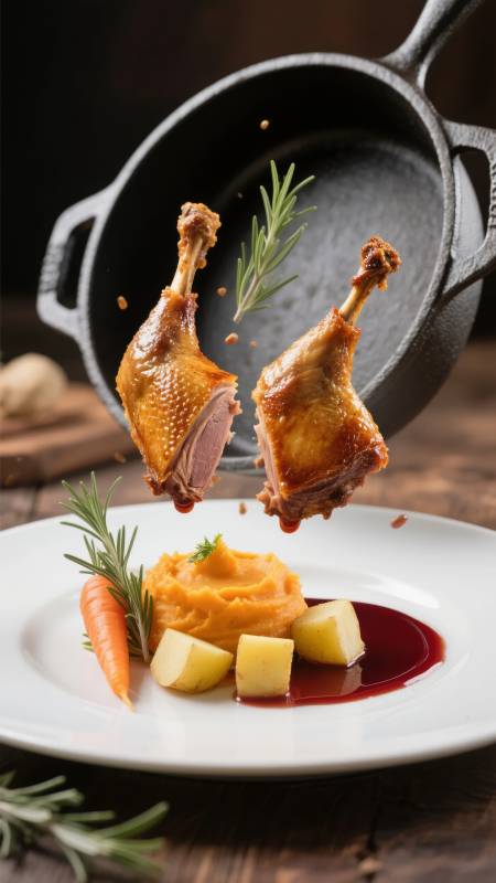 鸭腿配薯泥与红酒汁图片