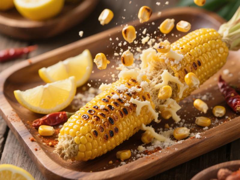 烤玉米配柠檬辣椒图片