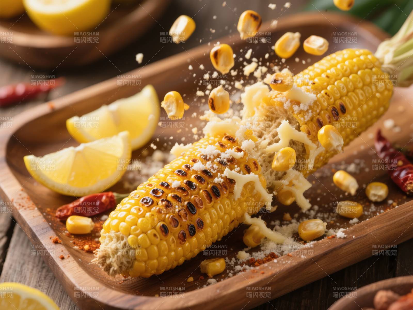 烤玉米配柠檬辣椒图片
