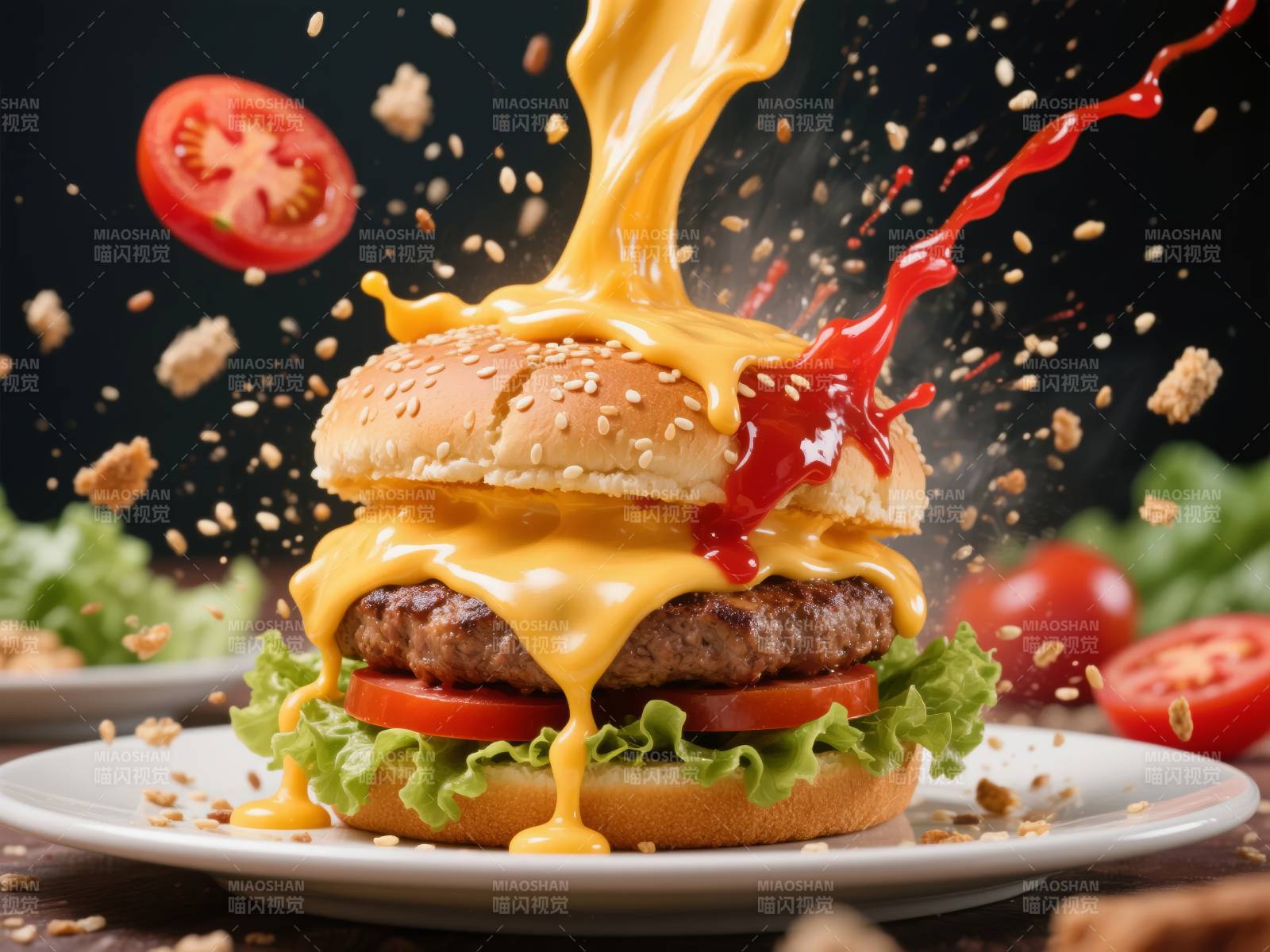芝士汉堡爆浆瞬间图片