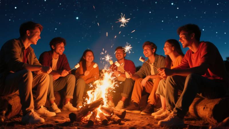 篝火夜谈 星光相伴图片