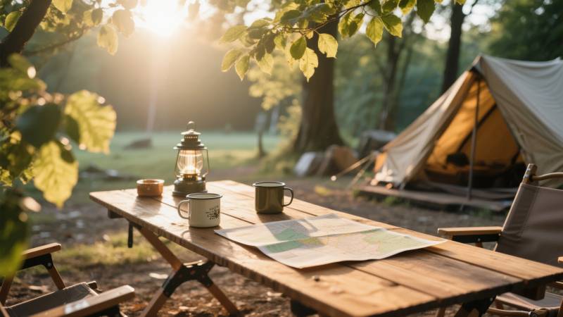 林间露营晨光图片