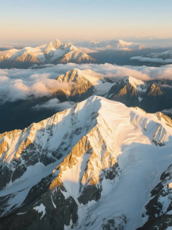 雪山之巅云海缭绕图片