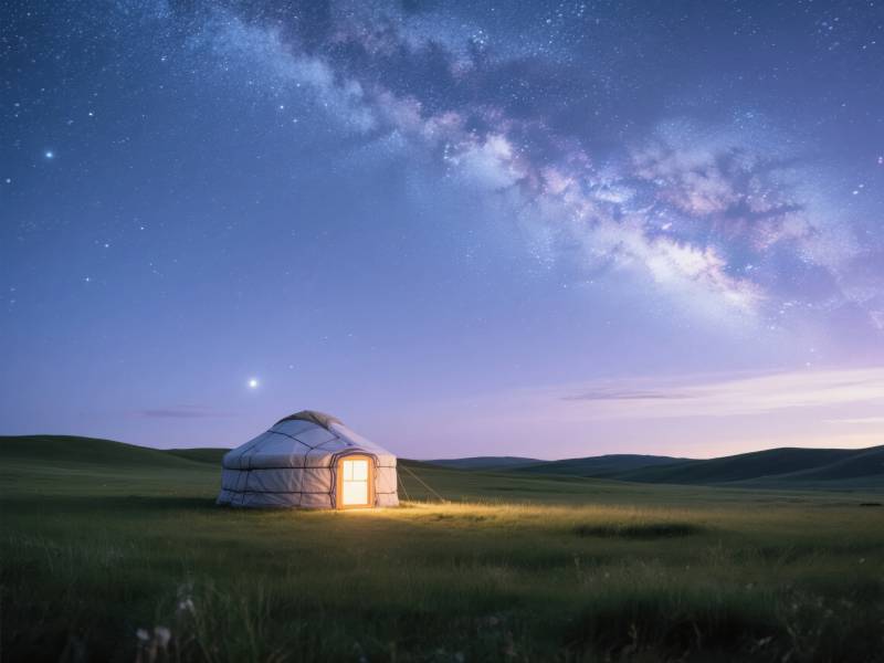 草原夜宿蒙古包图片