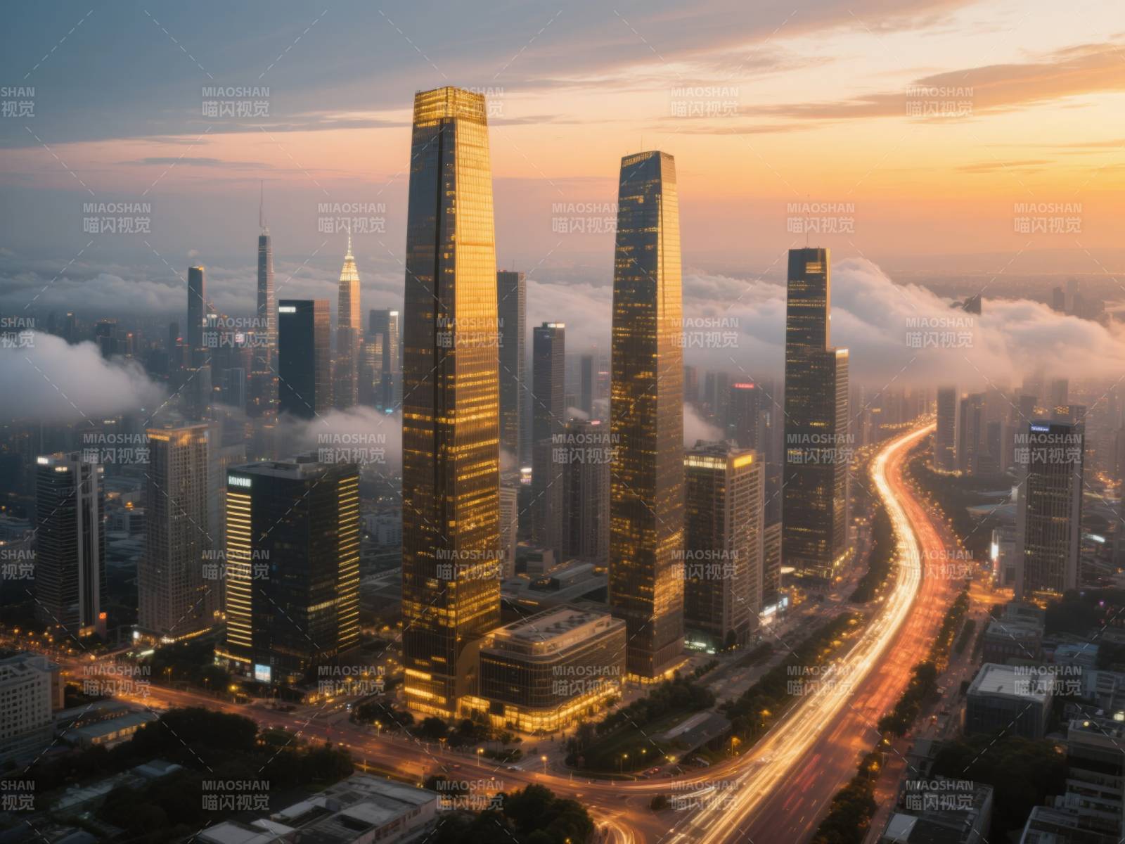 城市天际线晨曦图片