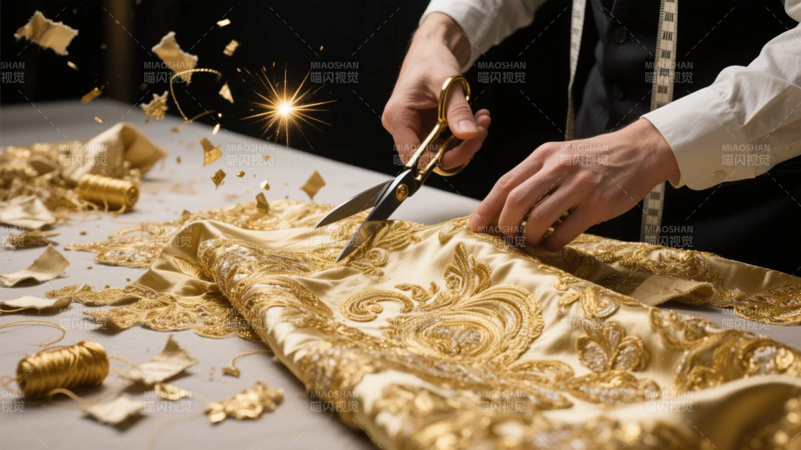 裁剪金色华丽布料图片