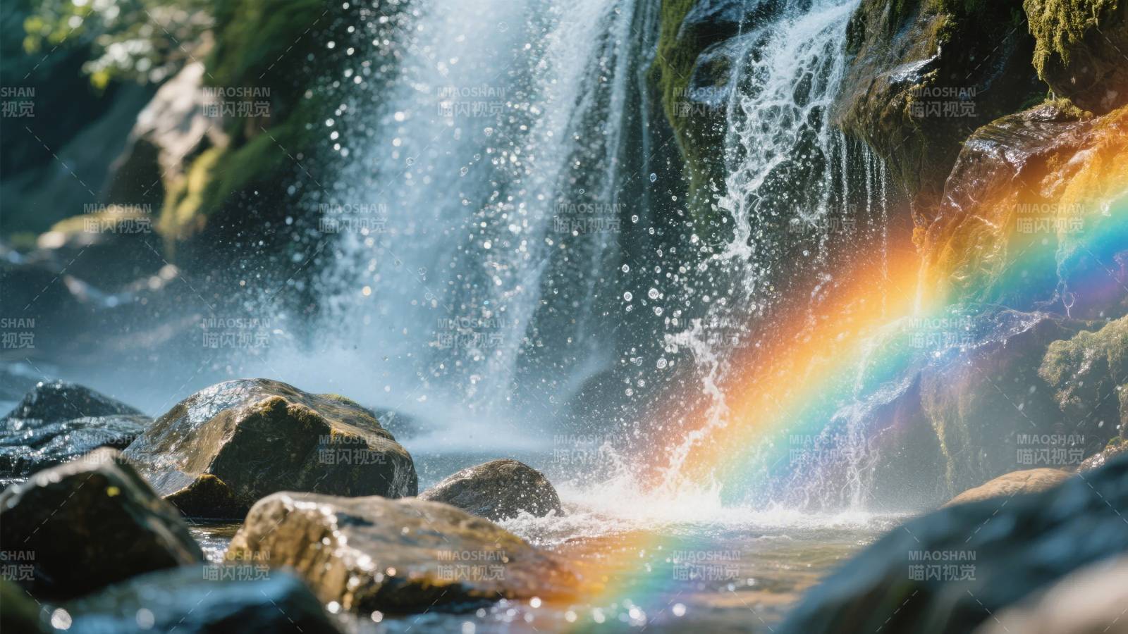 瀑布彩虹美景图片