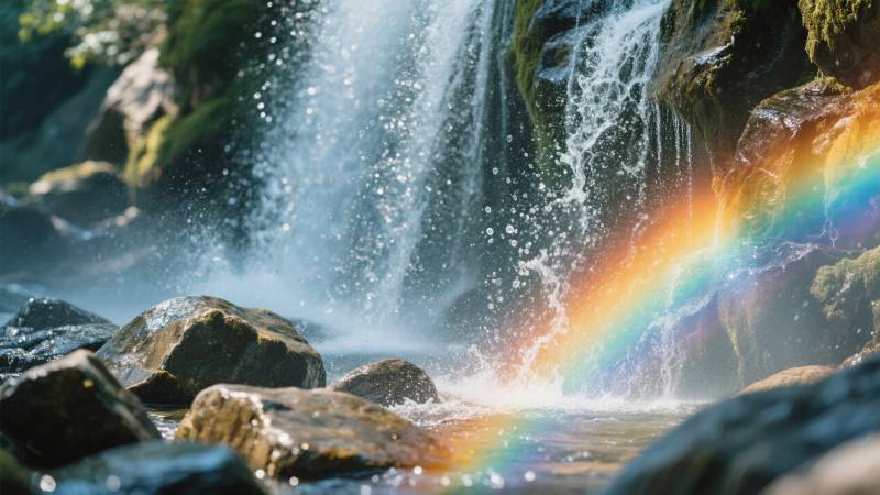 瀑布彩虹美景图片