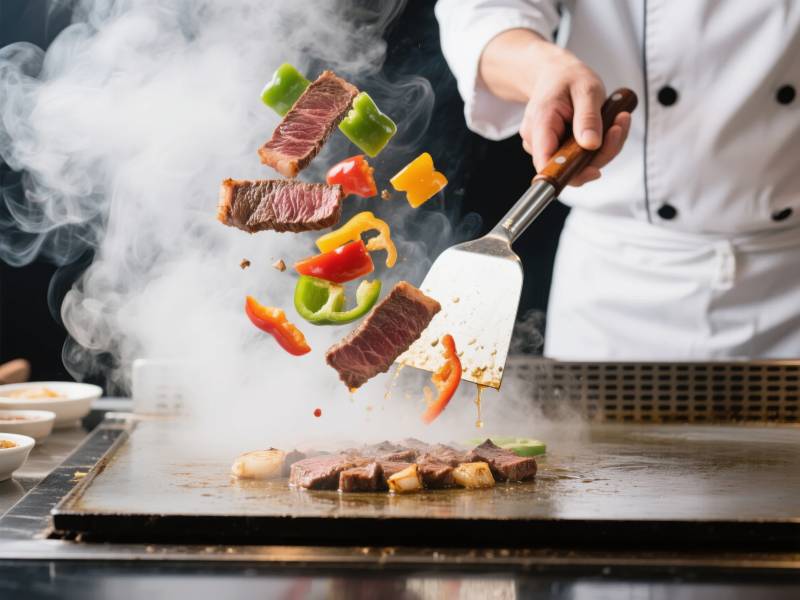 铁板牛排翻炒中图片