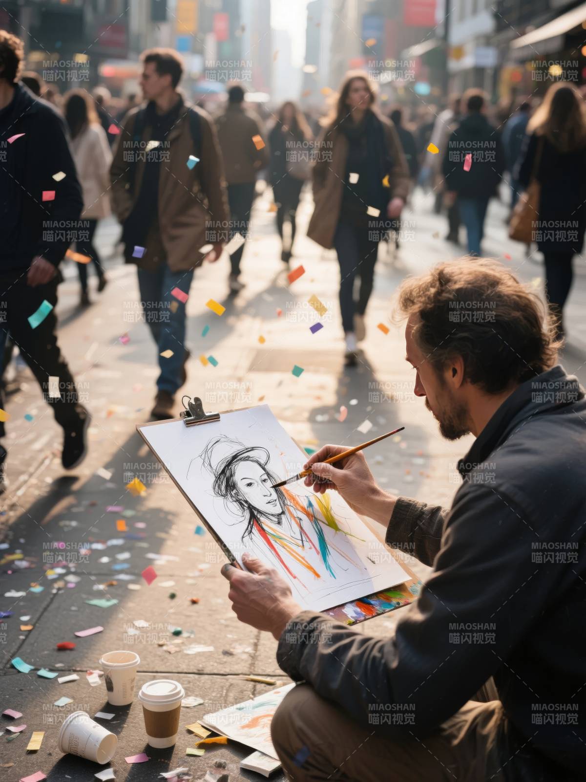 街头画家绘彩人生图片
