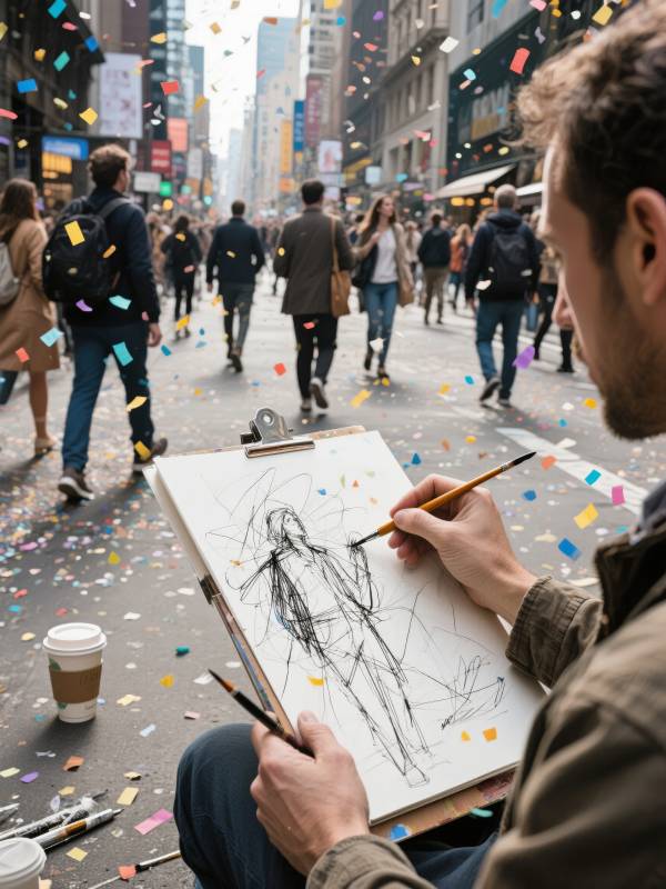 街头速写 彩纸纷飞图片